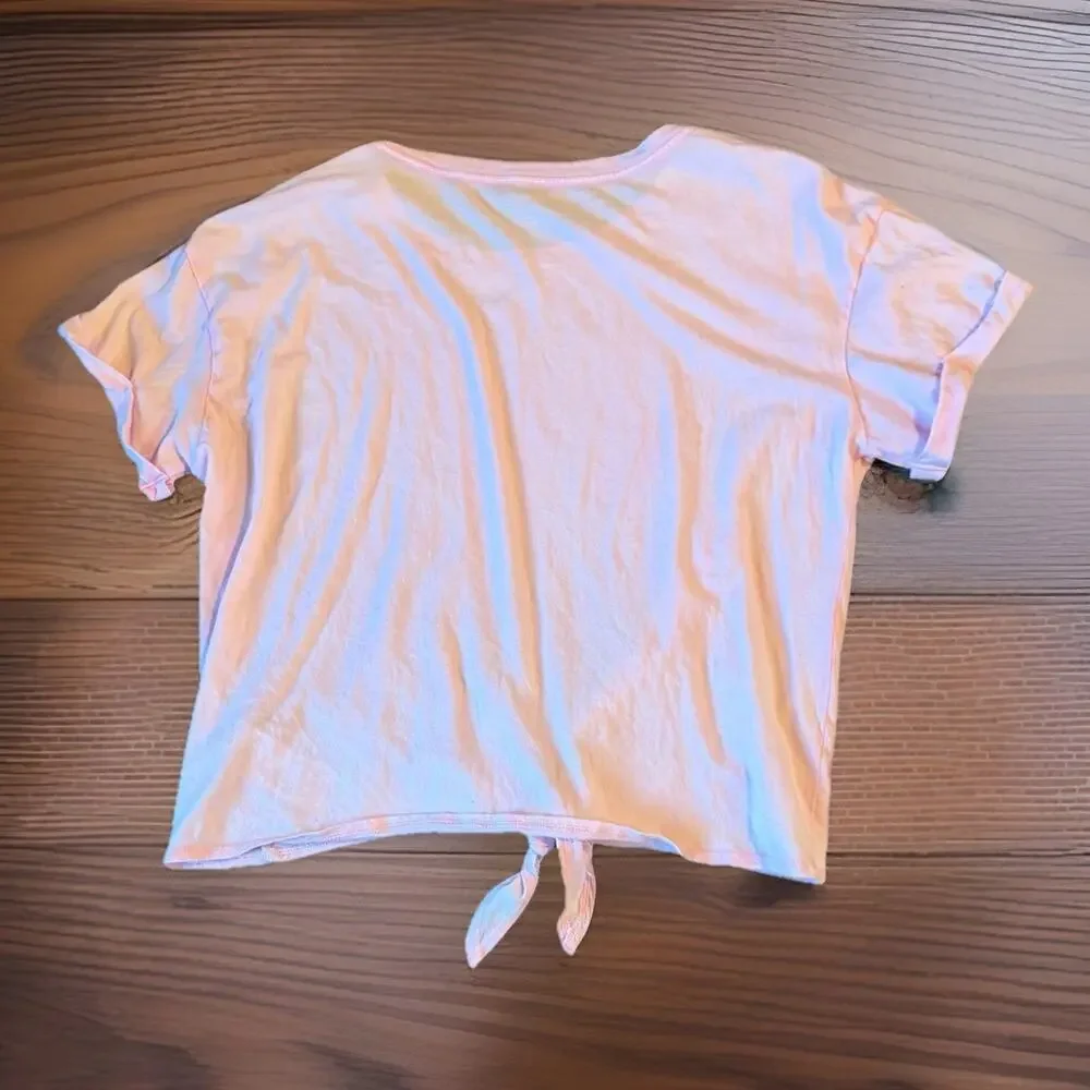Calvin Klein Jeans Pink Tie Front Crop Tee Logo Patch Y2K Preppy Women Size L - Picture 2 of 11